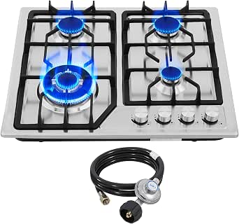 22″x20″ Built in Gas Cooktop 4 Burners Stainless Steel Stove with NG/LPG Conversion Kit...