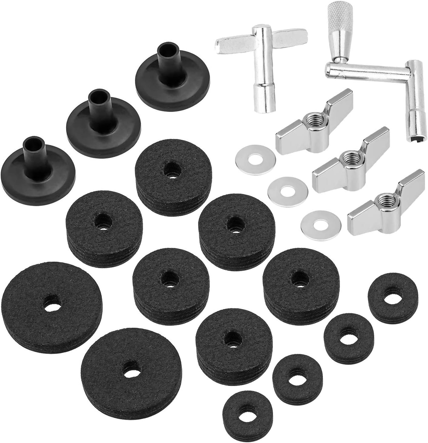 23-Piece Cymbal Accessory Set - Hi-Hat Clutch & Cup Felts, Cymbal Sleeves, Wing Nuts, Washer...