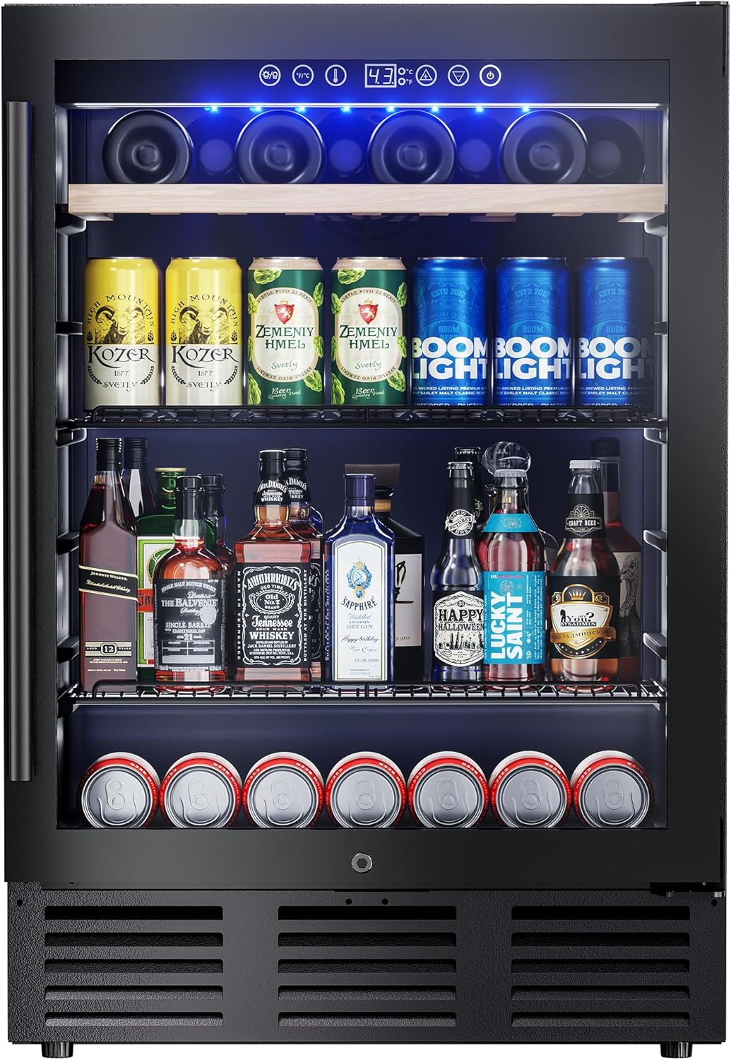 24 Inch Beverage Refrigerator, 98 Cans & 16 Bottles Under Counter Beverage Refrigerator with...