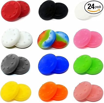 24-Pack Anti-Slip Silicone Thumb Grip Caps, 12 Colors High Sensitivity Joystick Covers with...