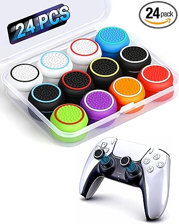 24 PCS Premium Silicone Thumb Grips for PS4/PS5/Xbox Controller, Rainbow Non-Slip Joystick...