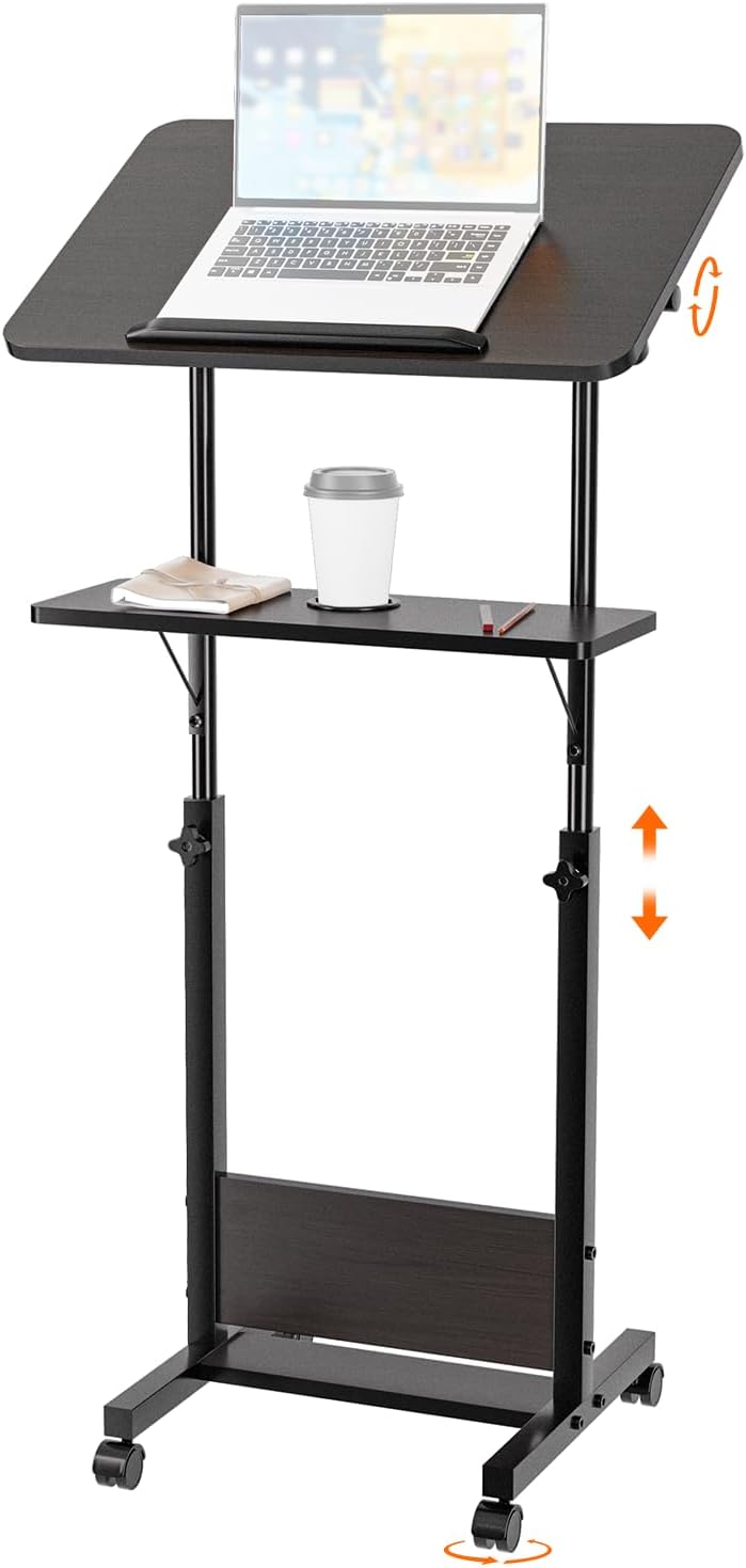 24"x16" Rolling Podium Stand Adjustable Height, Mobile Standing Desk with Caster Wheels...