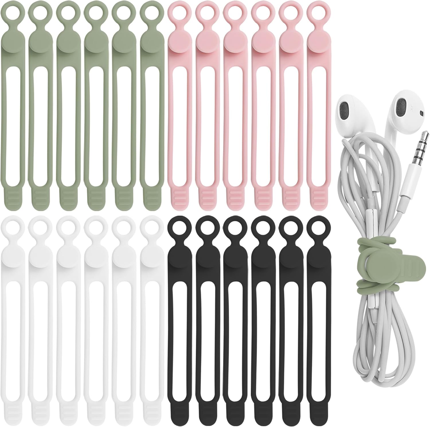 24Pcs Silicone Cable Straps Cord Organizer for Bundling Earphone, Phone Charger, Computer...
