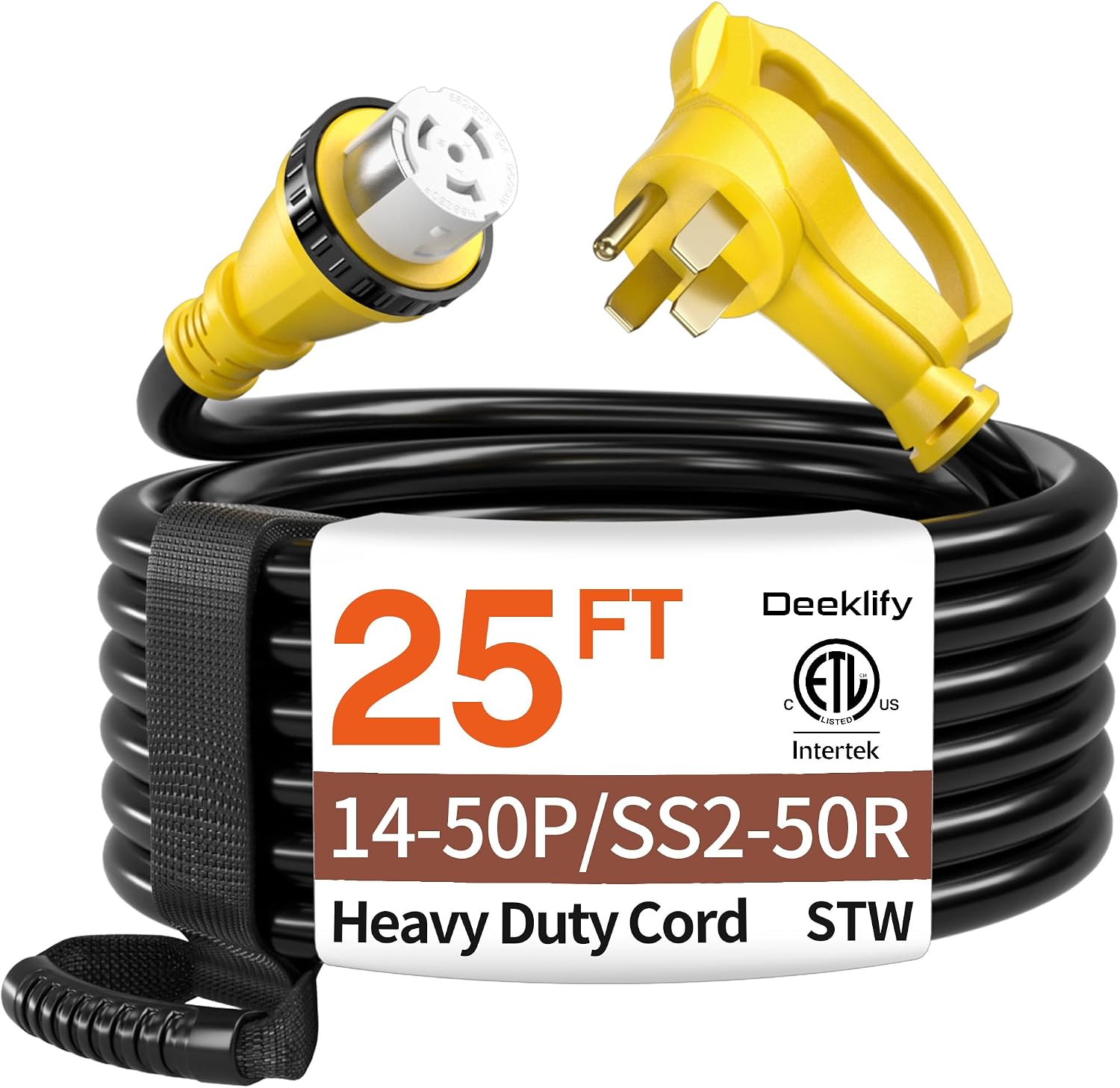 25FT 50 Amp Generator Cord, NEMA 14-50P/SS2-50R Heavy-Duty 4 Conductors Cable, Pure Copper...