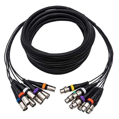25FT 8 Channel XLR Snake Cable, 8 Colored XLR Male to Female Microphone Patch Cable for...
