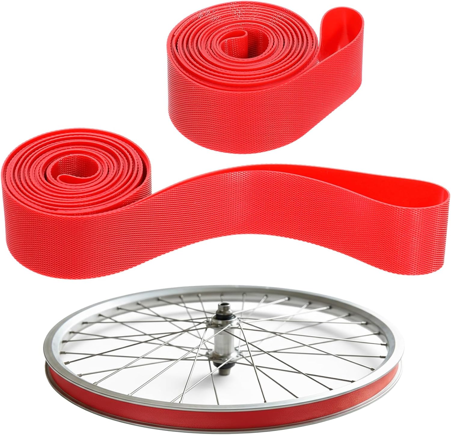 26” Bicycle Rim Strip Rim Tape, 4PCS Red Elastic PVC Nylon Protective Wheel Liner Bike...