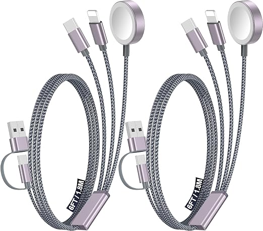 2Pack Multi Charging Cable Cord for Travel Essentials,Apple Watch Charger,iPhone...