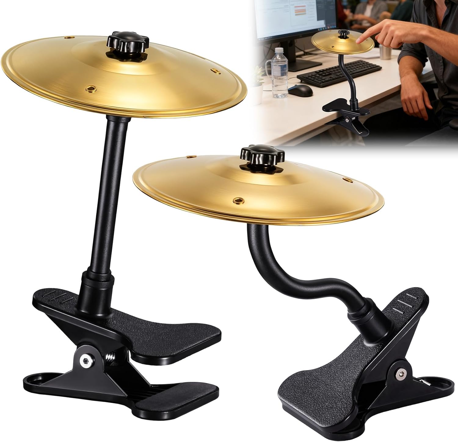 2PCS Desktop Cymbal, Desk Symbol Drum, Easy Clip-On Mini Cymbals for Drumer Music Lovers...