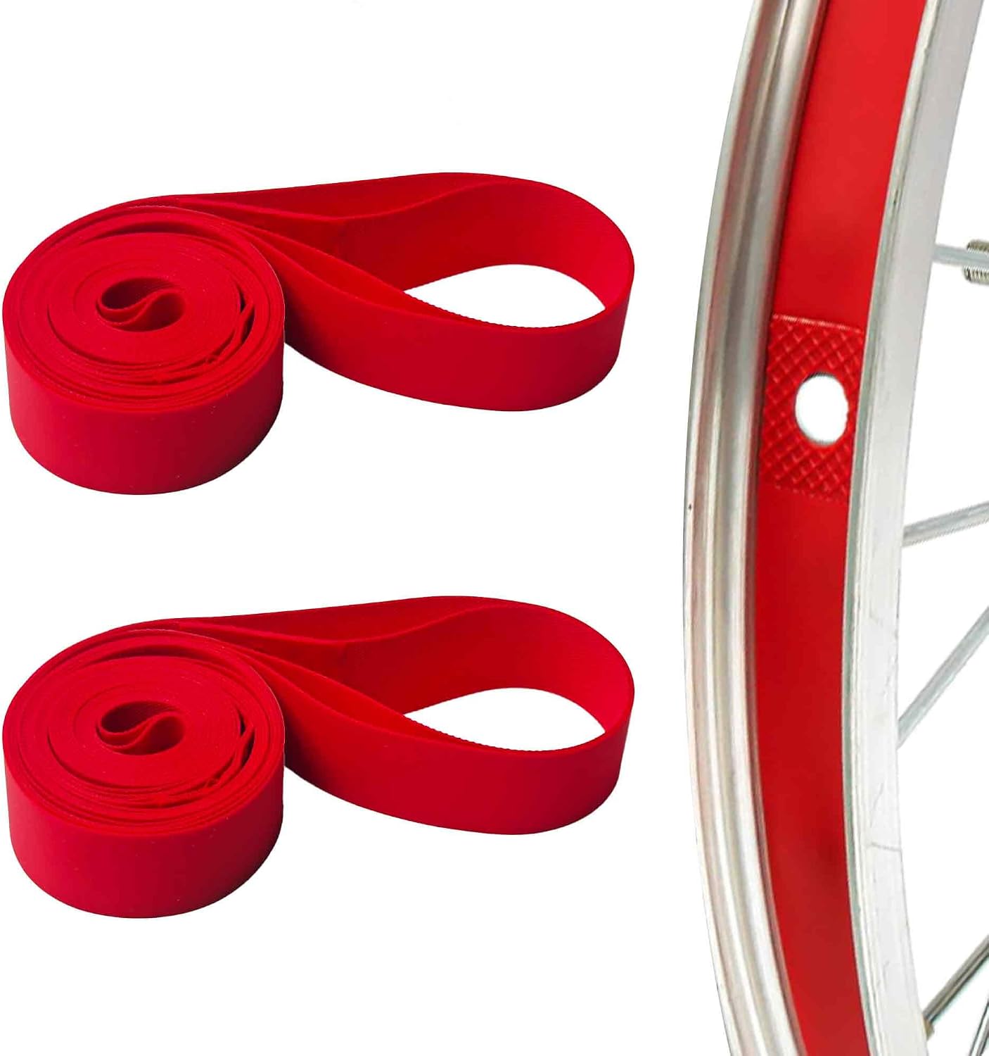 2PCS Red Bicycle Rim Strip Tape, Nylon Inner Tube Protection Liner for Mountain Road Bikes...