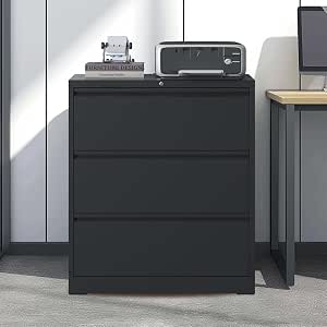 3-Drawer Heavy-Duty Metal Lateral File Cabinet with Lock, Full-Extension Silent Slides, Fits...