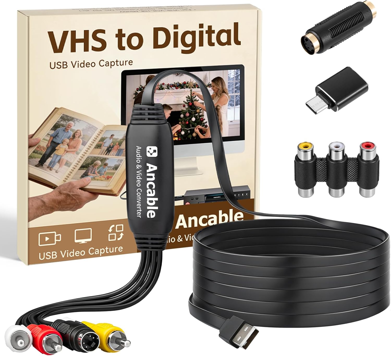 3-Feet VHS to Digital Converter, Video Capture Card for Mac/Windows, Preserve Old Family...