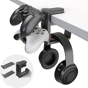 3-in-1 PC Gaming Headset&Controller Holder - EURPMASK Headphone Stand w/Adjustable Clamp&2...