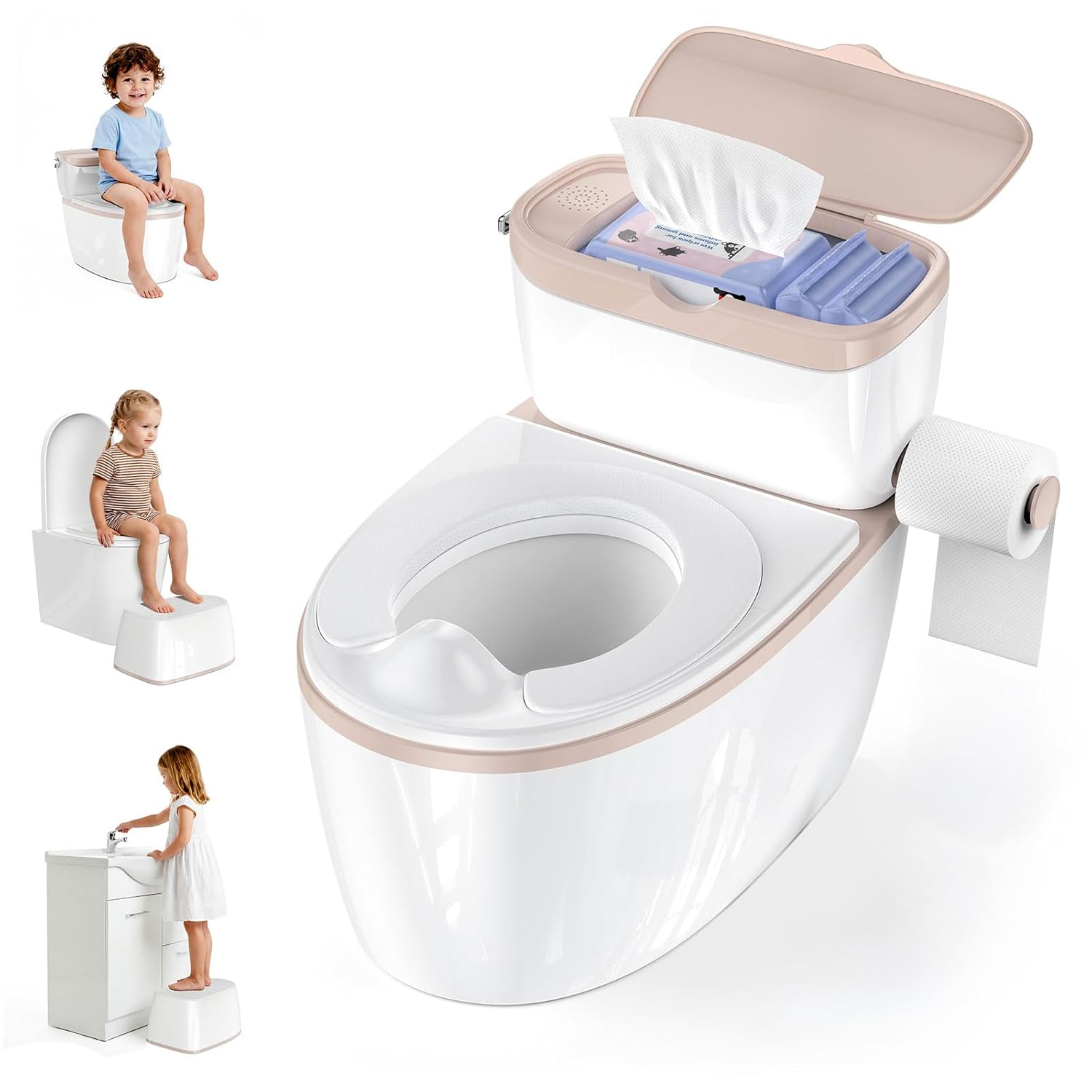 3-in-1 Toddler Potty Training Toilet with Flushing Sound, Wipes Storage & Toilet Paper...