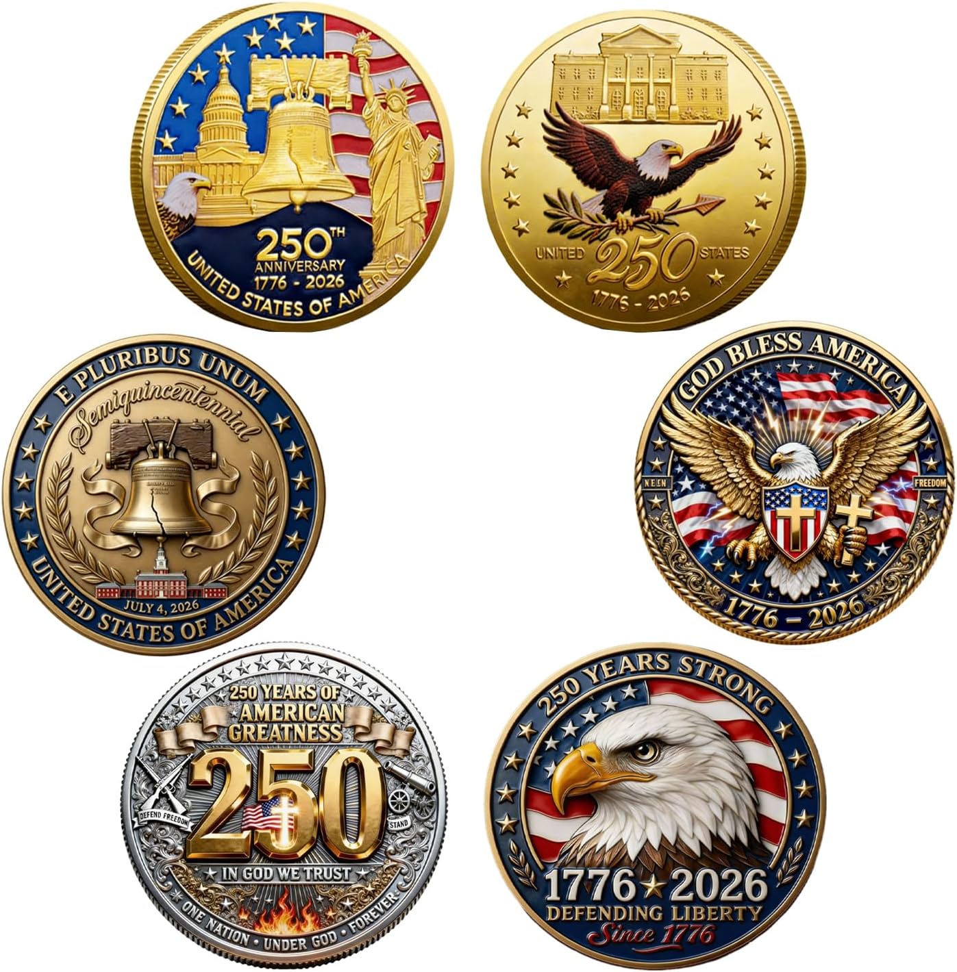 3 Pcs 250th Anniversary Coin Set God Bless America Collectible 250 Year Merchandise...