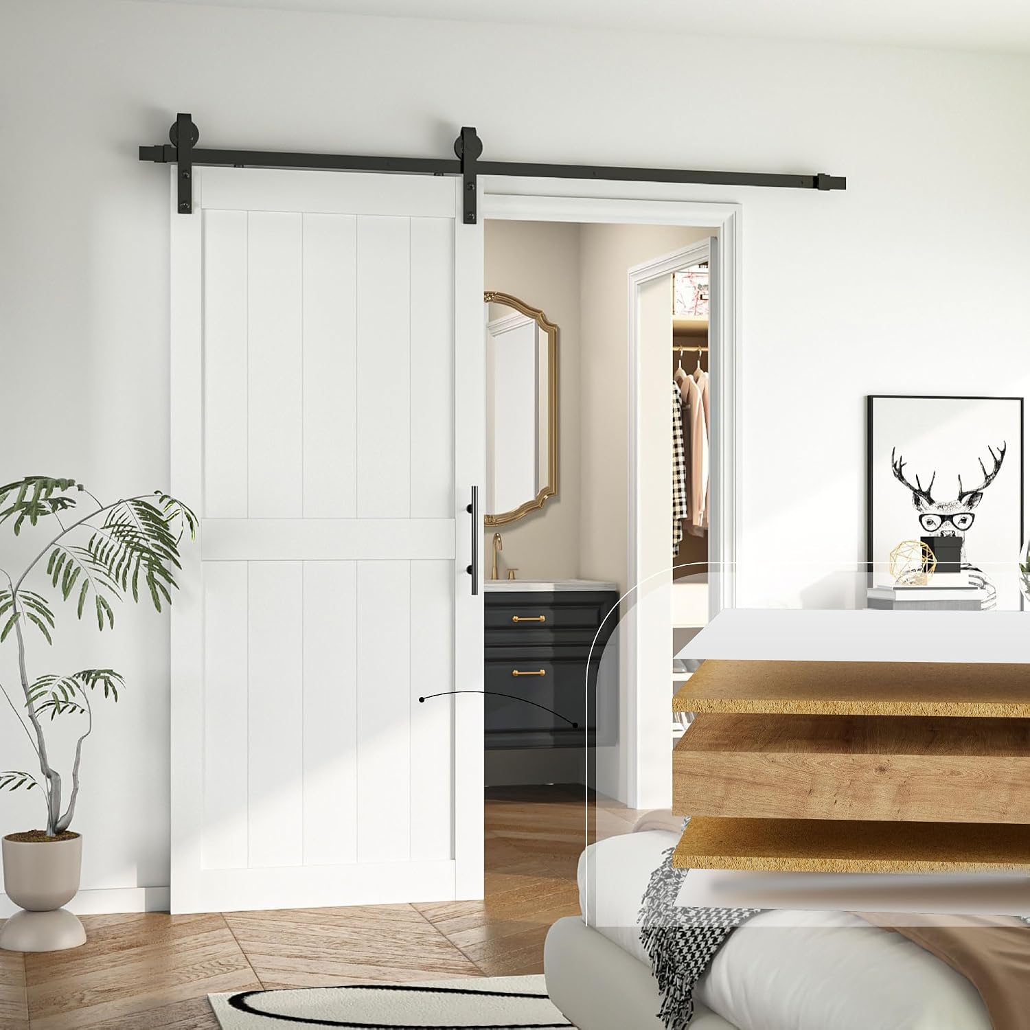 30 x 84 Sliding Door, Barn Doors with 5FT Hardware Kit Included & Handle, Solid Wood Covered...