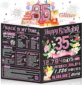 35th Birthday Card for Women,Jumbo Pop Up 35th Birthday Cards for Her Friend,Back In 1991... image