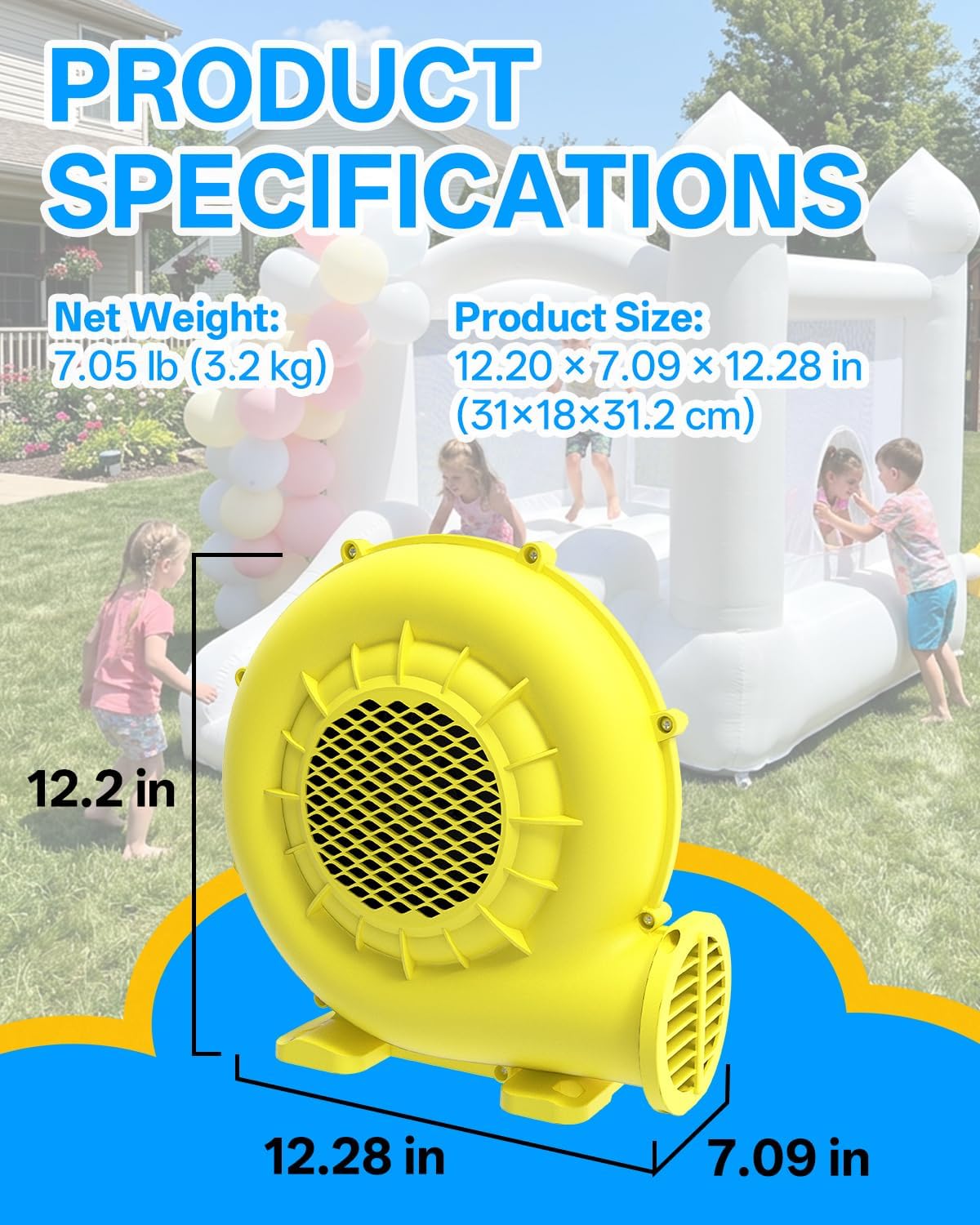 370W Blower for Bounce House: Heavy-Duty Portable Inflatable Blower with Double-Sided Fan... image