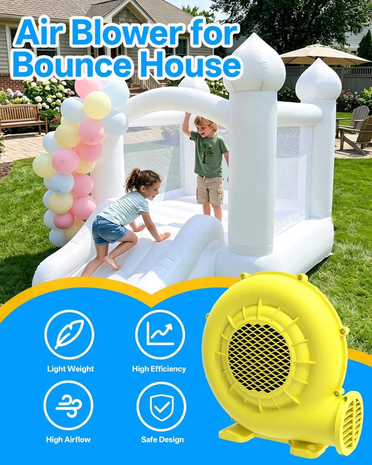 370W Blower for Bounce House: Heavy-Duty Portable Inflatable Blower with Double-Sided Fan... image