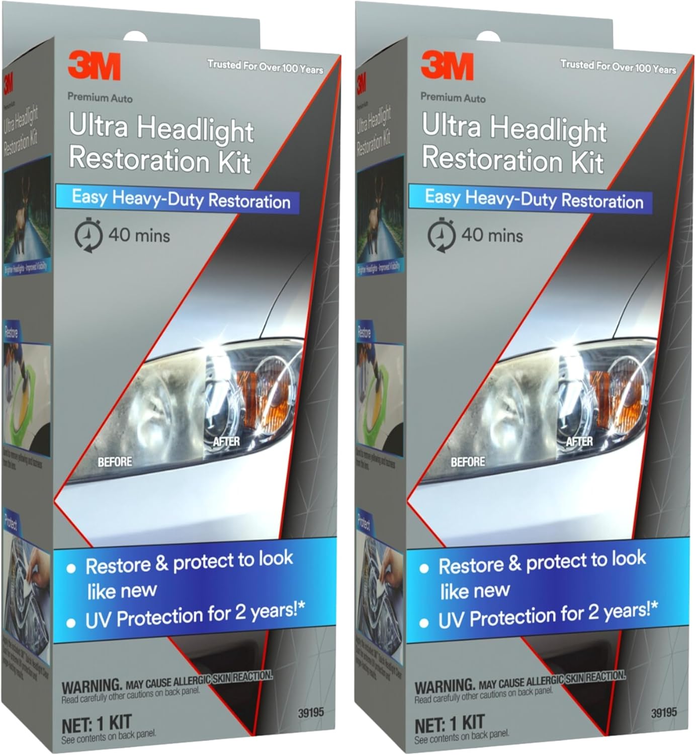 3M Ultra Headlight Restoration Kit 39195, 2 Pack (2 Kits), Removes Cloudy Yellowed Haze...