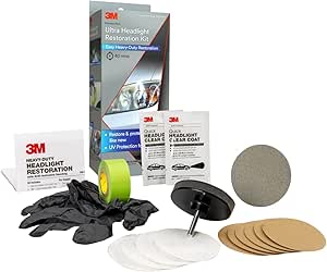 3M Ultra Headlight Restoration Kit, Contains Masking Tape, Light Sanding Discs, Wax...