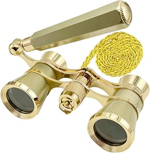 3X25 Opera Glasses Binoculars, Gold, with Chain & Handle | Adjustable Handle, Portable...