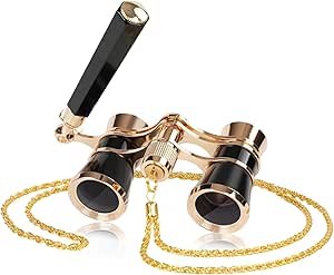 3X25 Opera Glasses for Women with Retractable Handle & Exquisite Gold Chain, Mini Compact...