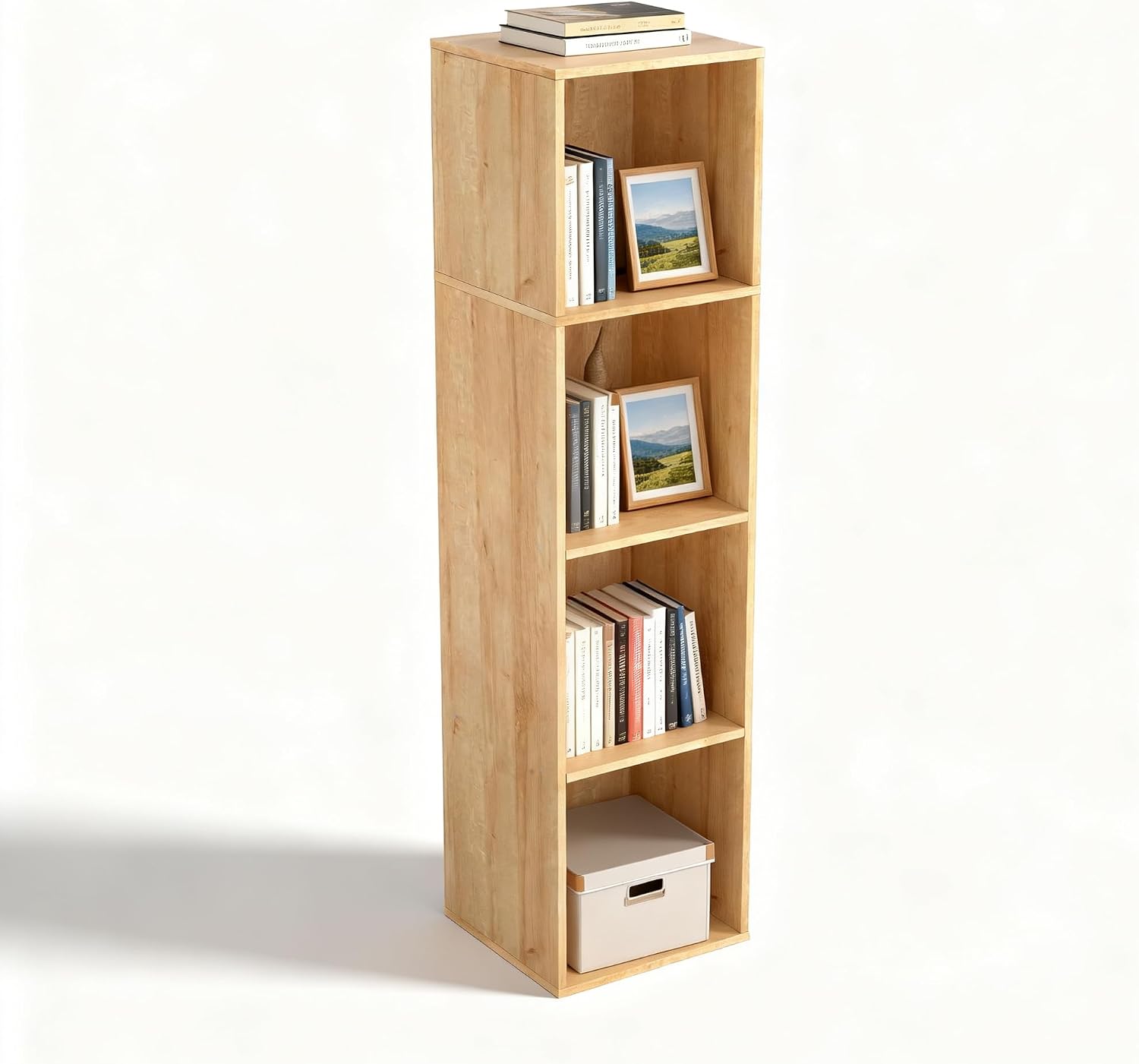 4 Cube Storage Organizer, 4 Tier Cube Low Bookcase Freestanding Storage Display Organizer...