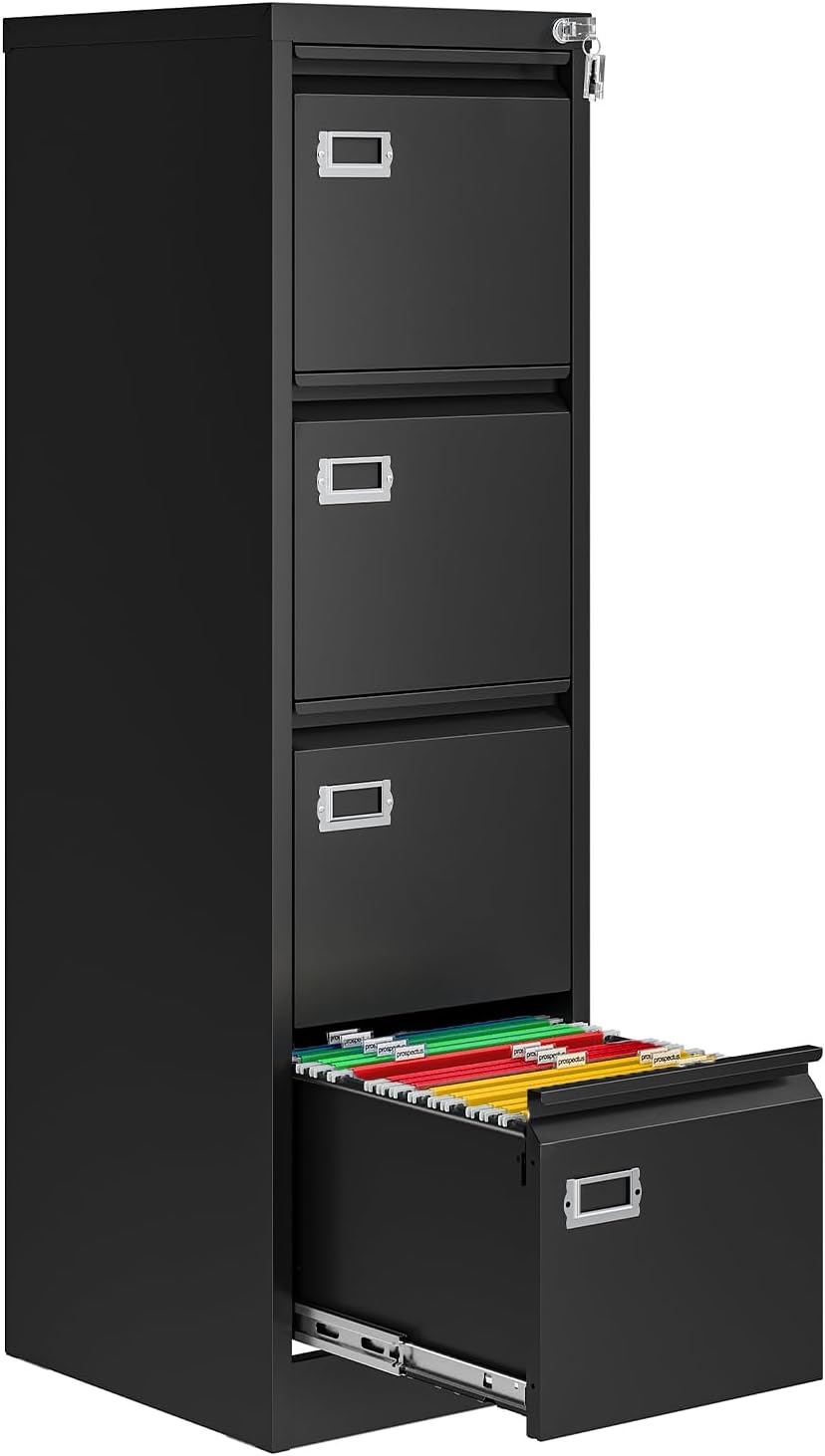 4 Drawer File Cabinet with Lock, Metal File Cabinets for Home Office,18" Deep Vertical Black...