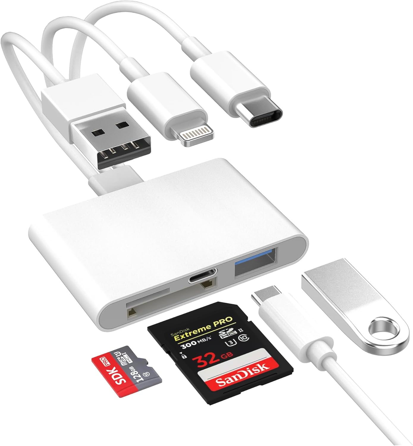 4-in-1 SD Card Reader for iPhone iPad Mac, USB-C+Lightning+USB 3.0 OTG Adapter, Fast...
