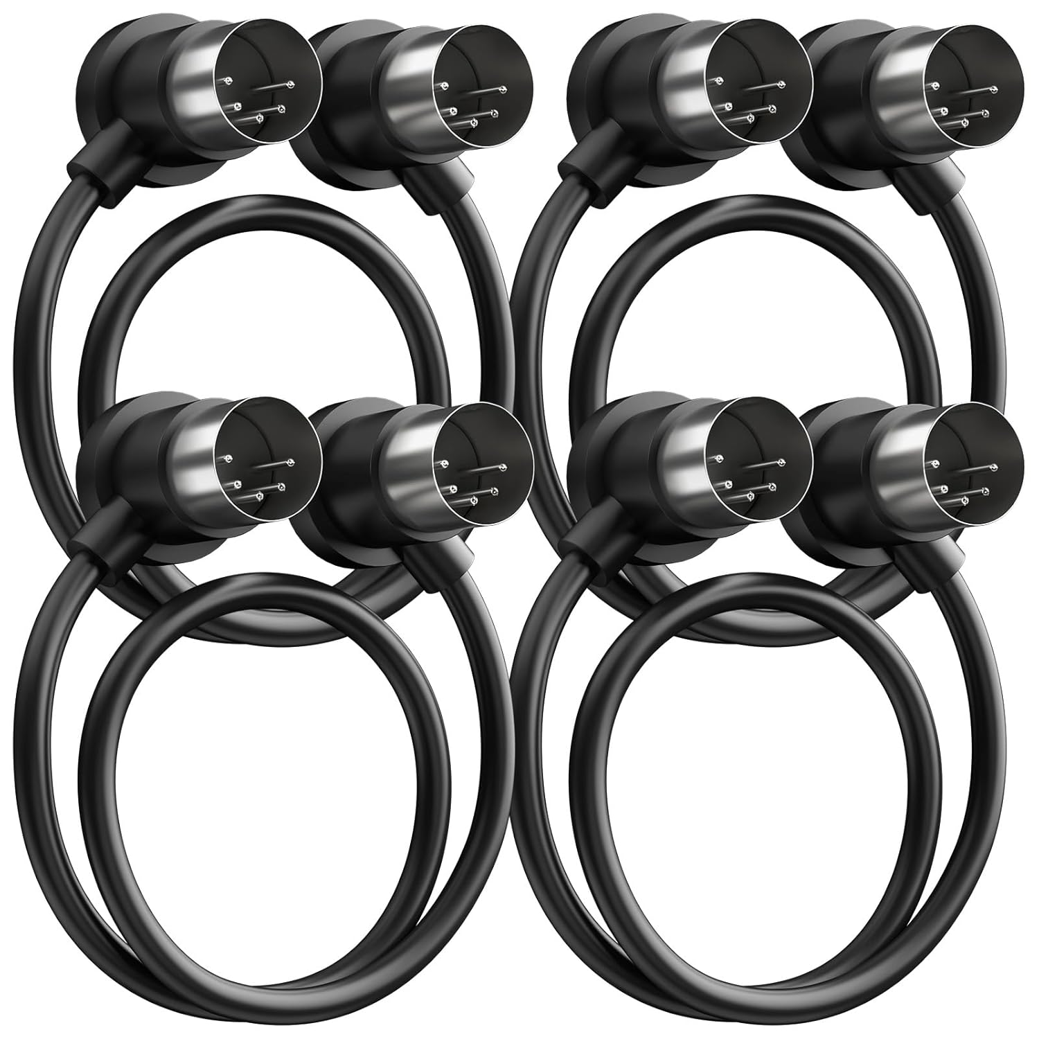 4 Pack Premium Right Angle MIDI Cable 1FT, Low Profile for Saving Space MIDI Cables, Stable...