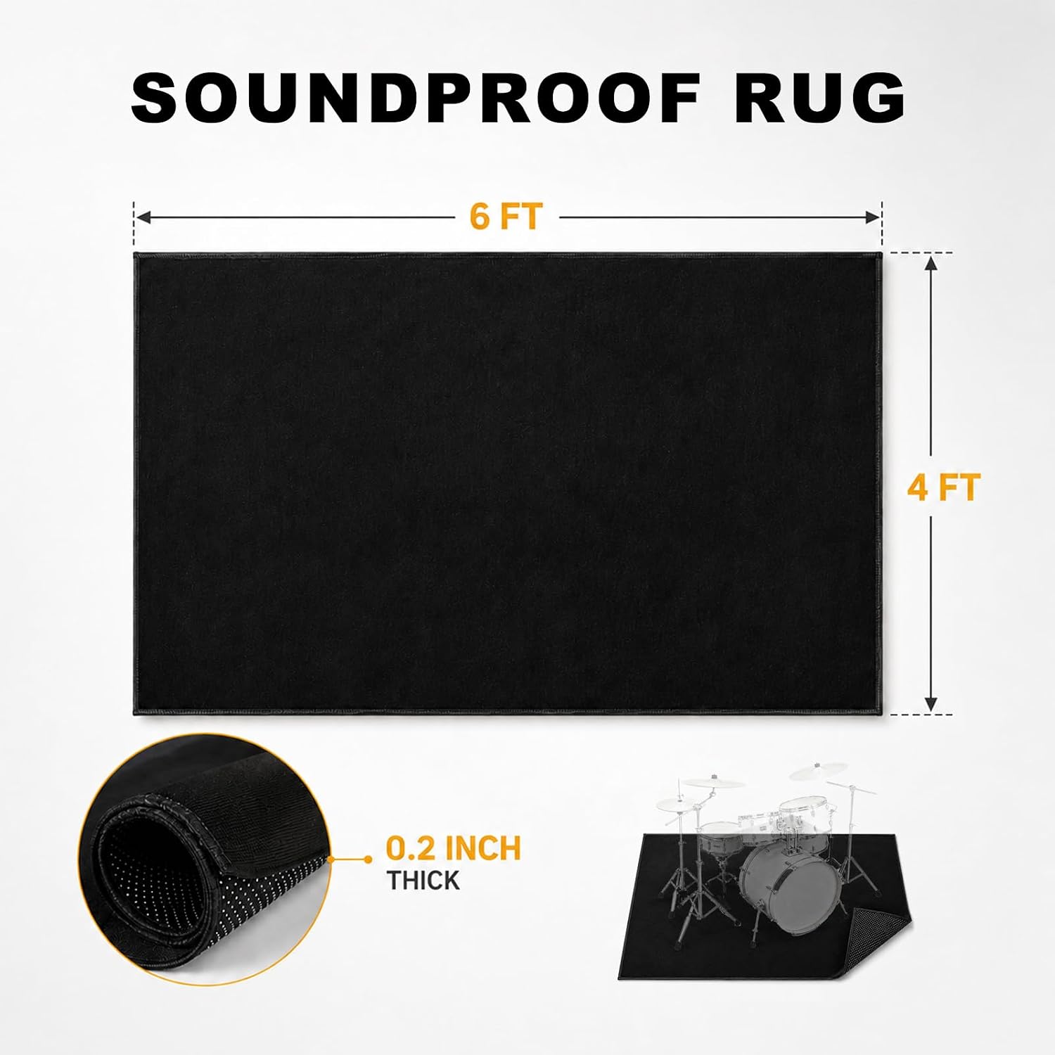 4 x 6 Ft Drum Rug: Non-Slip Carpet for Bedroom or Living Room or Office, Washable Indoor or... image