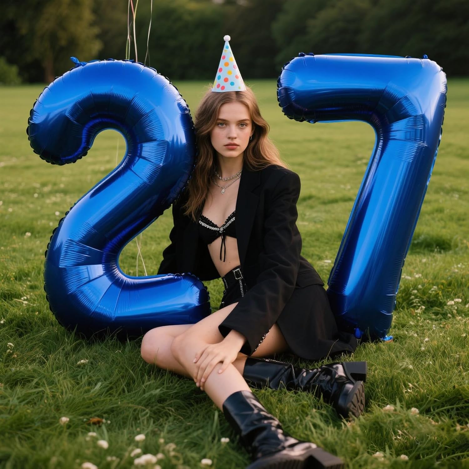 40 Inch Number Blue 7 Balloon,Large Dark Blue Foil Number Balloons 7 17 27 70 for Boys Girls... image
