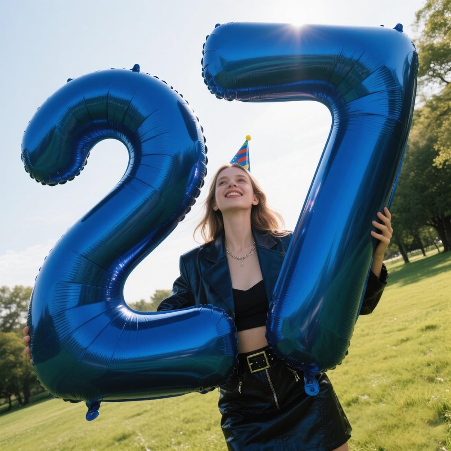 40 Inch Number Blue 7 Balloon,Large Dark Blue Foil Number Balloons 7 17 27 70 for Boys Girls... image