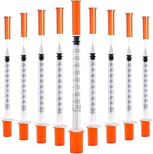 40 PACK U-100 Disposable Syringes 1ml/cc, 30G 5/16" (8mm), Individually Wrapped for...