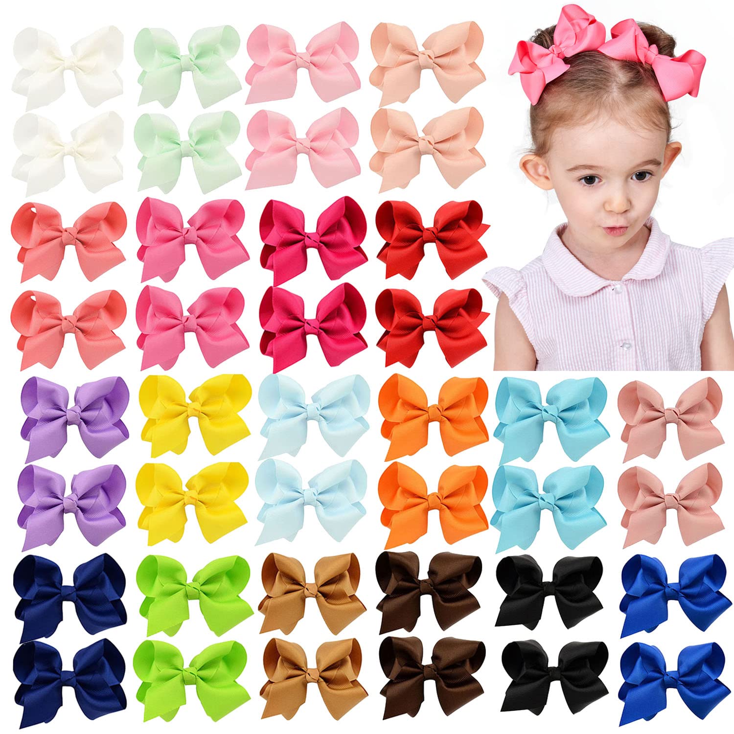 40PCS 4.5 Inch Hair Bows for Girls Grosgrain Ribbon Toddler Hair Accessories with Alligator...