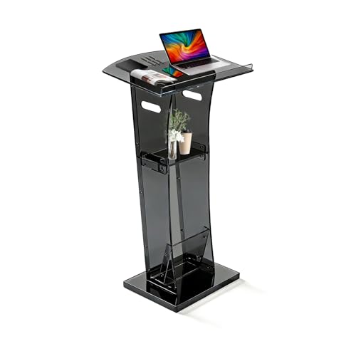 43" Semi-Transparent Black Acrylic Podium&Lectern Stand Portable with Storage Shelf, pulpits...