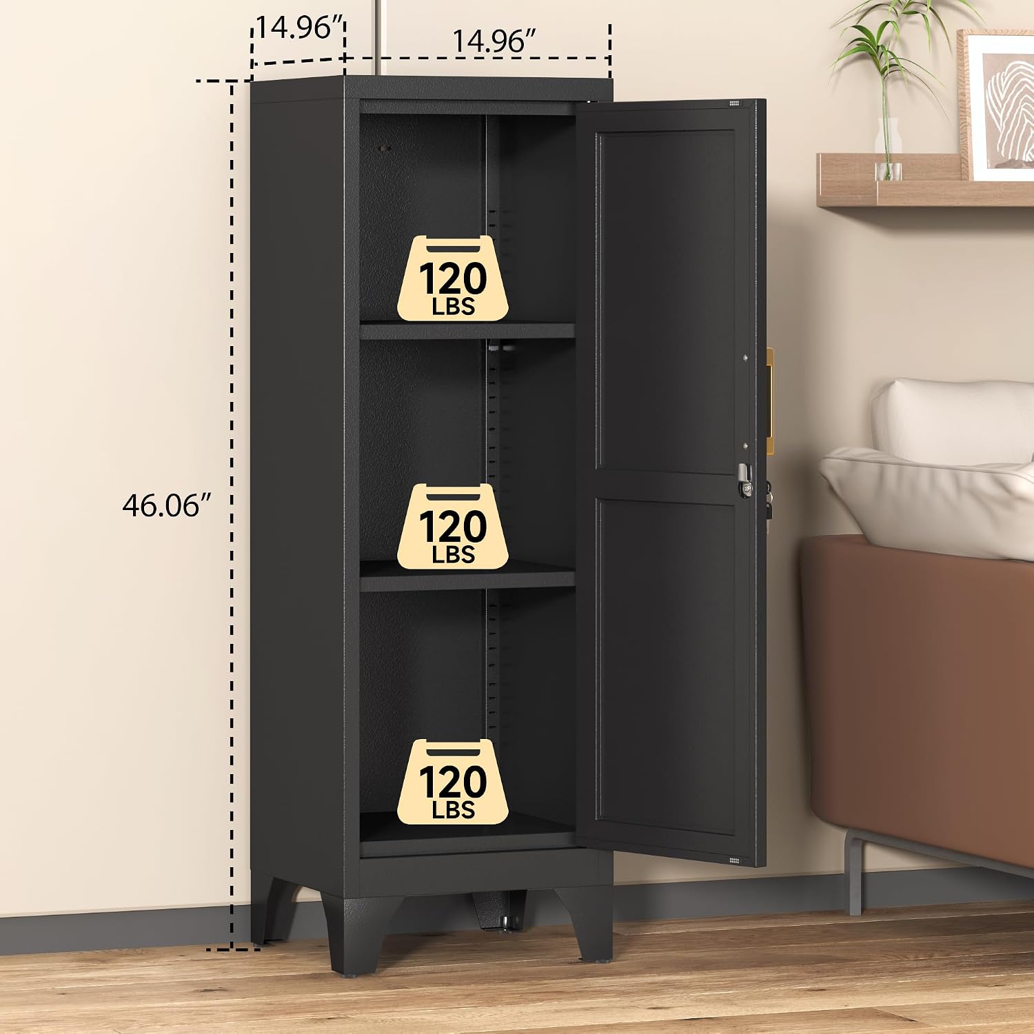 46" H Metal Locker Storage Cabinet, Small Locker with Door and 2 Adjustable Shelf, Small... image
