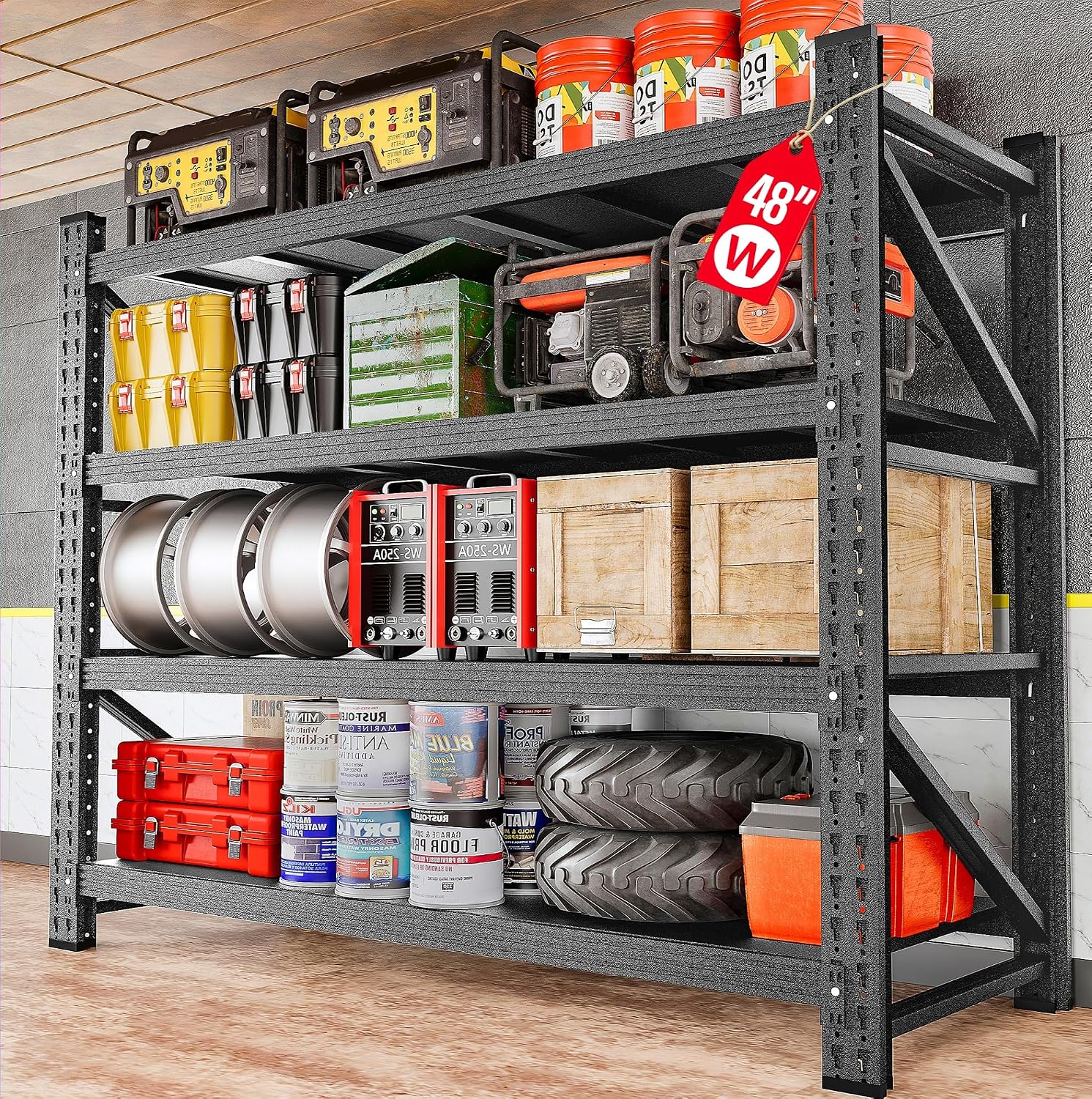 48" Wide Heavy Duty Garage Shelving Units,3000LBS 24 Deep Storage Shelves,Metal Garage...
