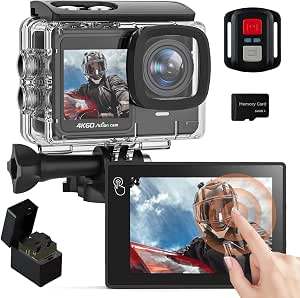 4K 60FPS Touchscreen Action Camera, Waterproof Camera with 64GB SD Card 8X Zoom 24MP...