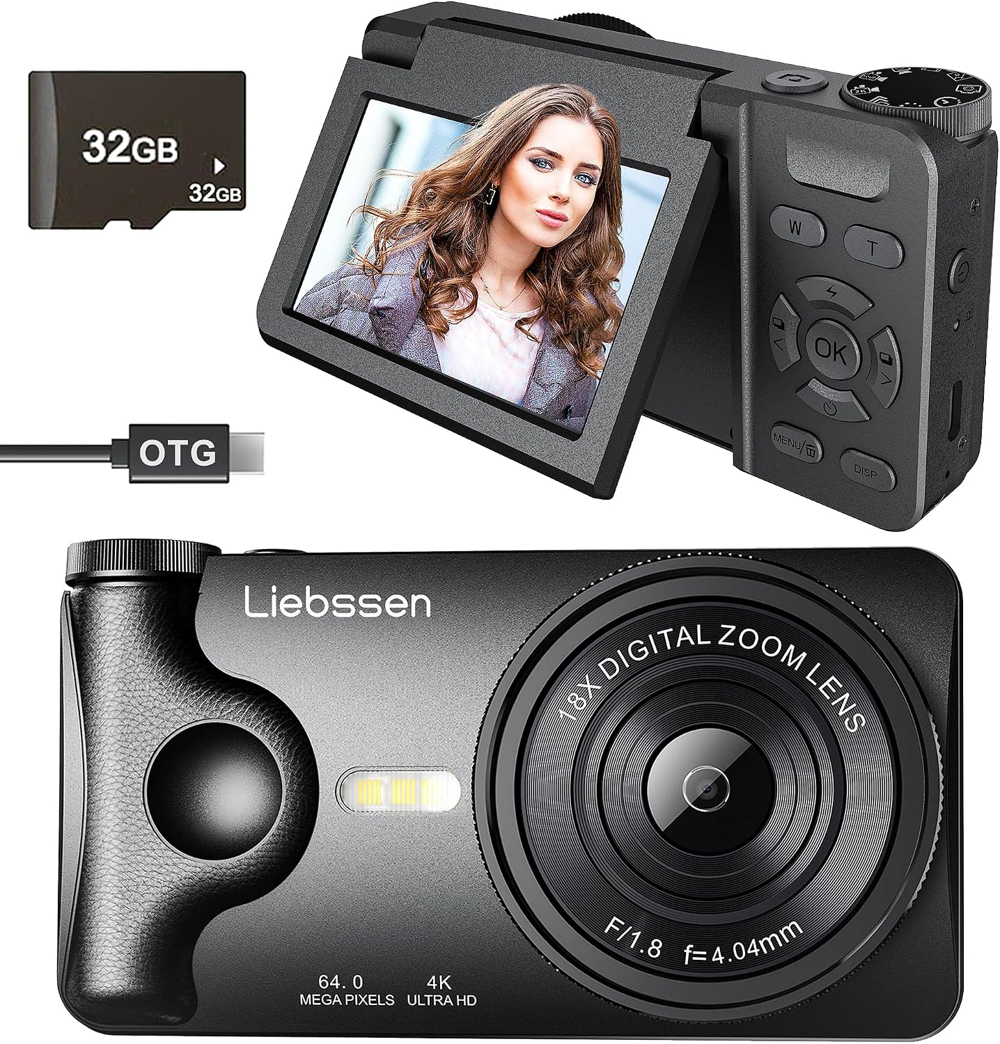 4K Digital Camera 64MP Autofocus 3.0'' 180° Flip Screen Portable for Photo & Vlog Featuring...