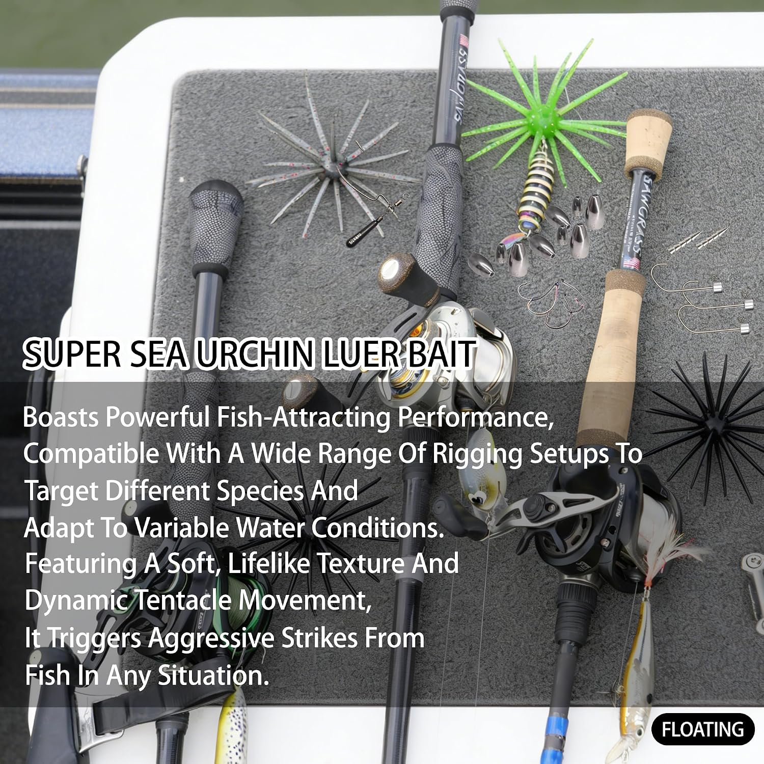 4Pcs Floating Sea Urchin Soft Lure | Tentacle Creature Lure, 4.33" & 3.54" TPR Finesse... image