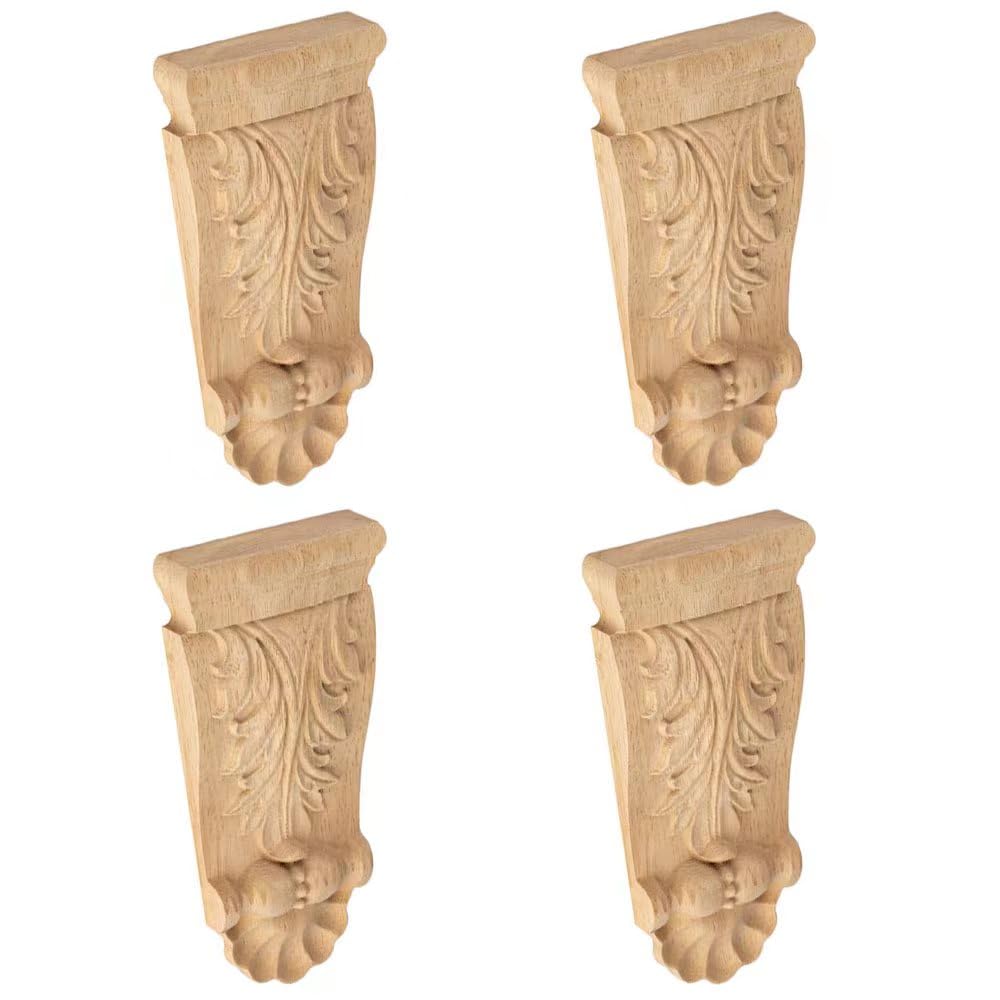 4PCS Unpainted Natural Solid Wood Carved Corner Onlay Applique 5.9x2.8 Inch Vintage Home...