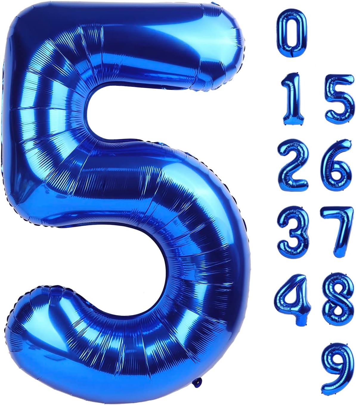 5 Balloon Numbers 40 Inch Blue Birthday Decorations for 5th Boys Girls, Self Inflating Big... image