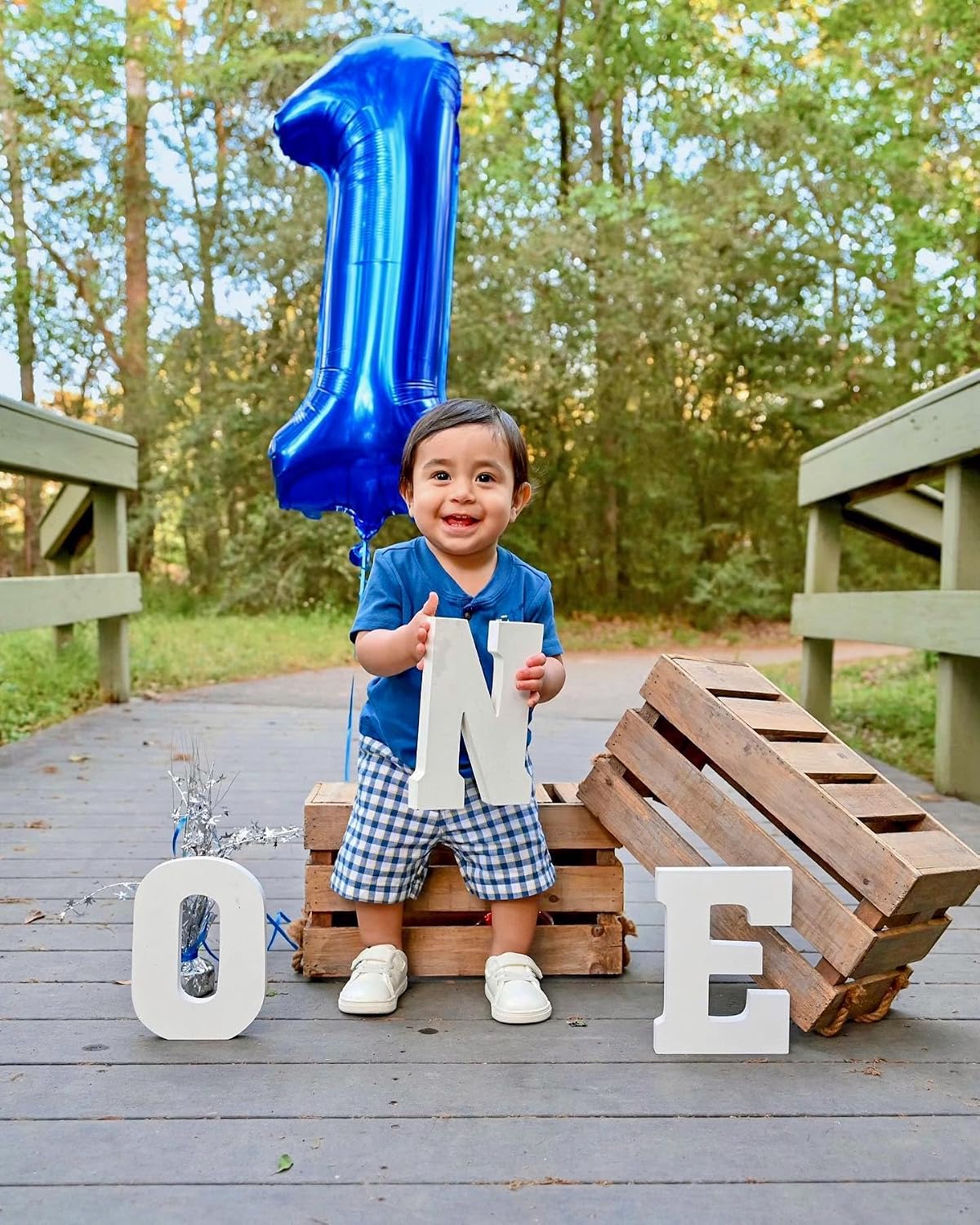 5 Balloon Numbers 40 Inch Blue Birthday Decorations for 5th Boys Girls, Self Inflating Big...