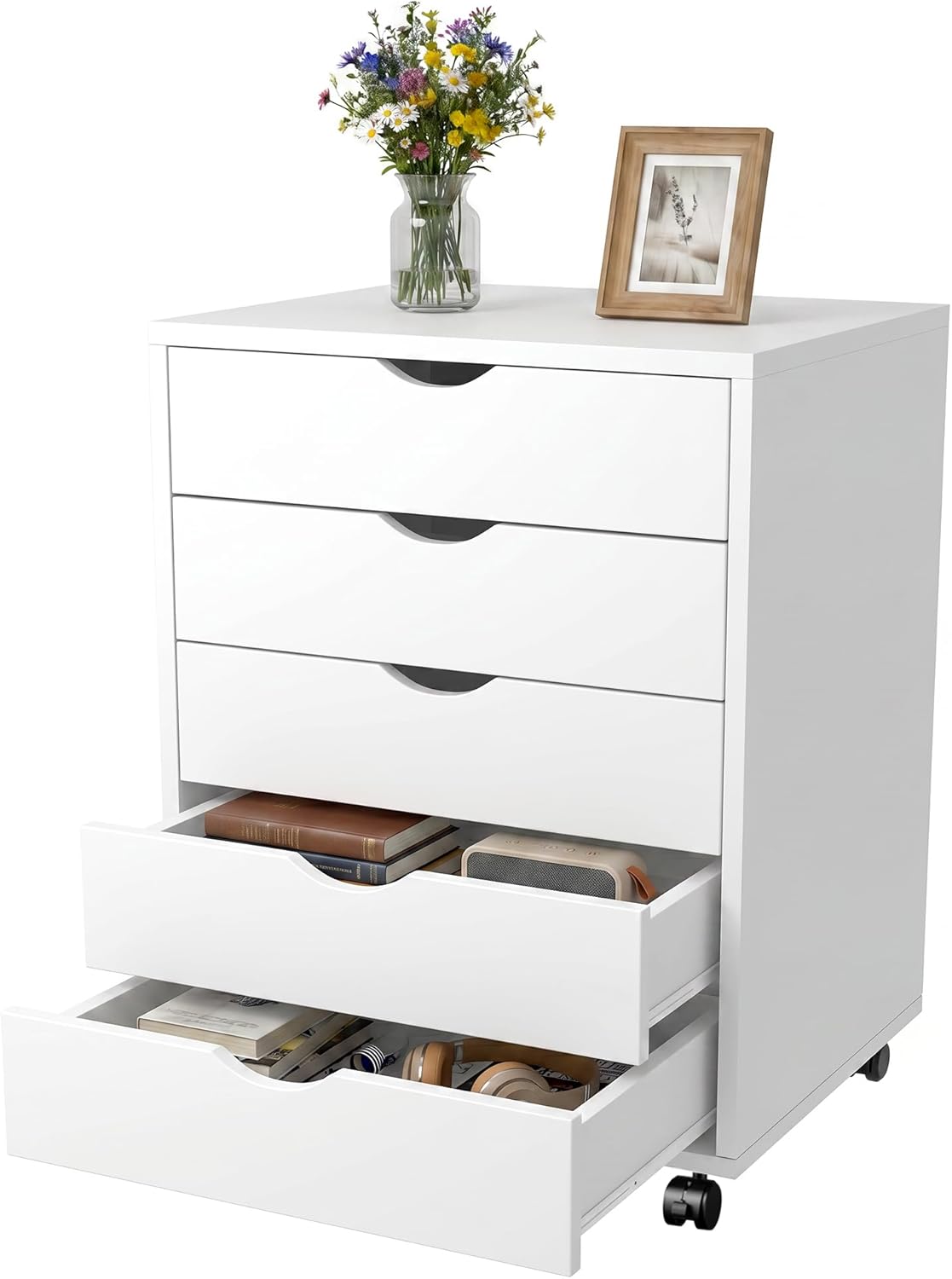 5 Drawer Mobile File Cabinet Under Desk Storage Organization with Wheels Vertical Filing...