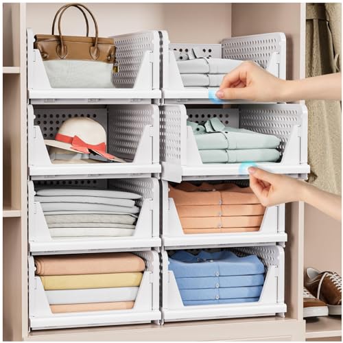 5 Pack Stackable Closet Storage Basket - Stackable Storage Bins, Multifunctional & Foldable... image