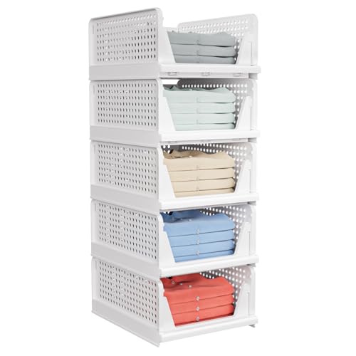 5 Pack Stackable Closet Storage Basket - Stackable Storage Bins, Multifunctional & Foldable... image
