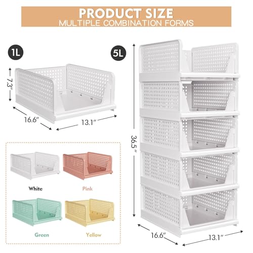 5 Pack Stackable Closet Storage Basket - Stackable Storage Bins, Multifunctional & Foldable... image