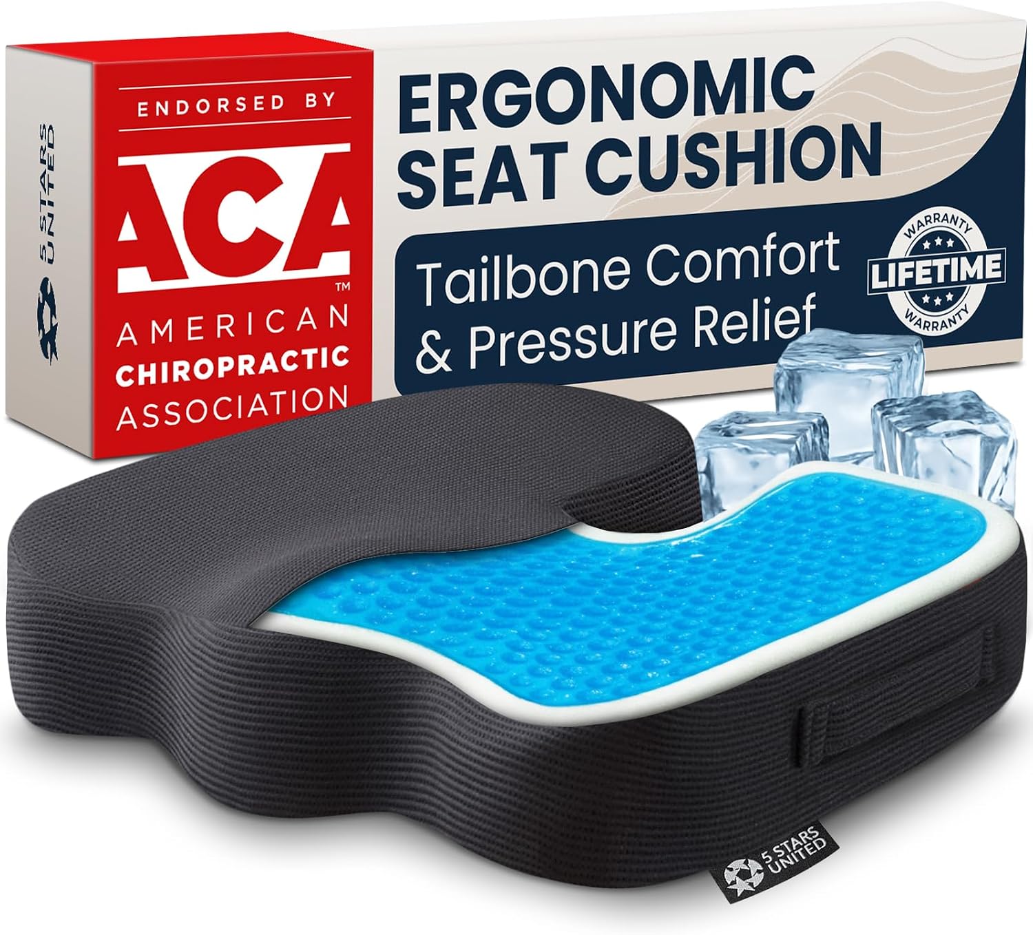 5 STARS UNITED Seat Cushion - Memory Foam & Cooling Gel - Chair Cushion for Tailbone Pain...