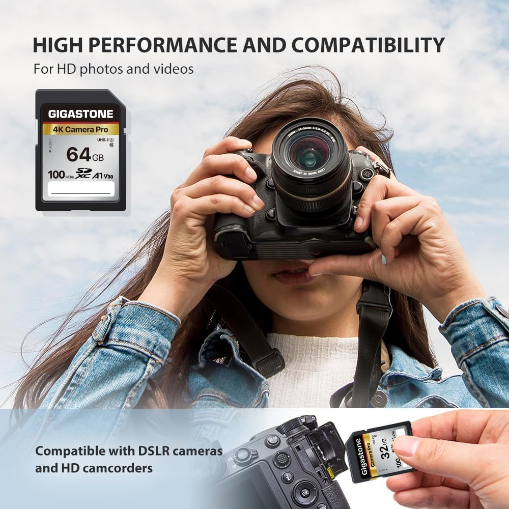 【5-Years Data Recovery】 GIGASTONE 64GB SD Card, 4K Camera Pro, UHS-I A1 V30 SDXC Memory... image